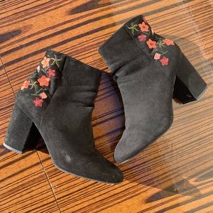 Black Suede Floral Booties